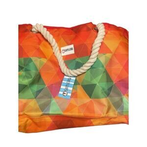 Shylero Beach Bag XL Waterproof 22"x15"x6” Zip Closure Inside Pockets Colorful